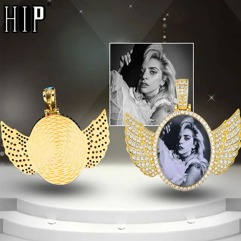 Hip Hop Wings Iced Out Bling Custom Made Photo Cubic Zircon Necklace &amp Pendant For Men Jewelry With Tennis Chain | Украшения и