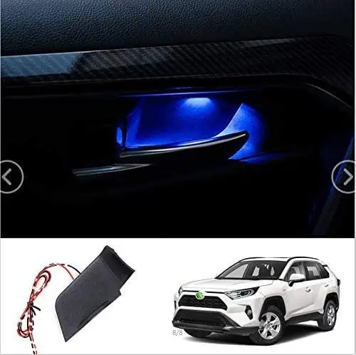 4PCS Ice Blue/Dark Blue Powerty LED Light Inner Door Handle Bowl Mood Lighting Decorative Car Lamp for Toyota New RAV4 2019 2020 4 pcs blue