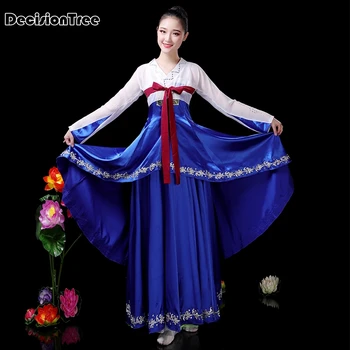 

2020 korean ethnic clothing female dance performance long dress for women full sleeve v neck hanbok embroidery costume