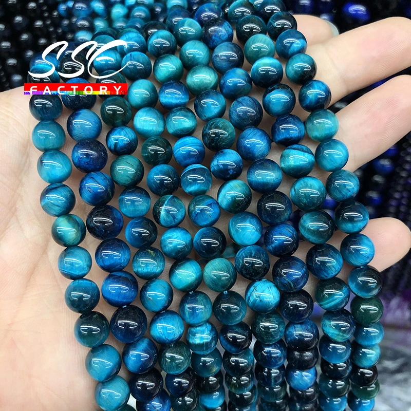 5A Quality Natural Stone Blue Tiger Eye Beads Round Loose Beads 6 8 10 12mm For Jewelry Making DIY Charm Bracelet 15