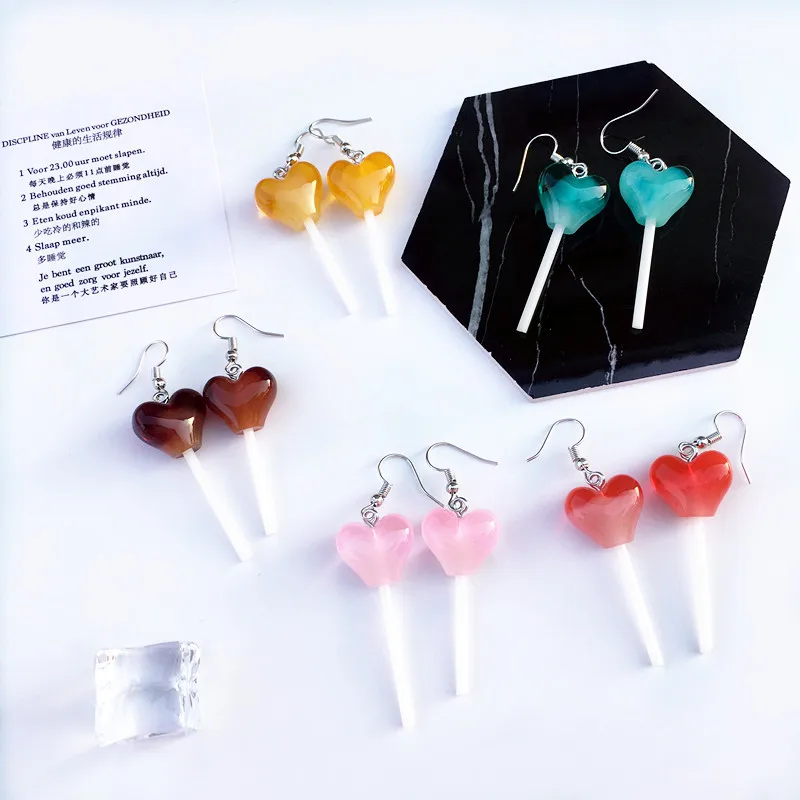 

SNCSDK New Handmade temperament Fun Love Lollipop Women dangle Earring Sweet and Cute Girl Heart Candy  Women's Earring