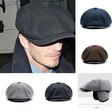 Мужская шляпа берет для вождения таксиста Peaky Толстая теплая плоская кепка винтажная шляпа газетчика TT@ 88