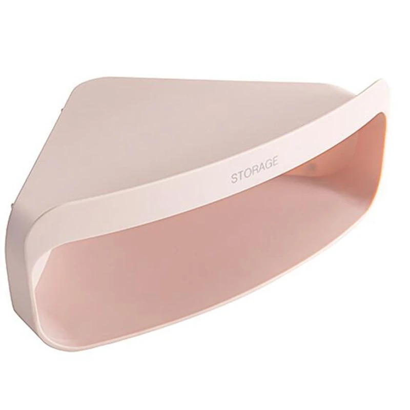 1Pcs Bathroom Corner Shelves Bath Rack Wall-Mounted Punch-Free Triple-Cornered Plastic Double Layer Storage Basket - Цвет: Pink