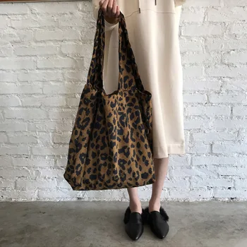 

Fashion Women's Leopard Print Shoulder Bag Fashion Large Capacity Handbag Portable Shopping Bag Casual Leopard Print Cloth Bag