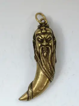 

YIZHU CULTUER ART Collection Old China Bronze Carving Integrity Guanyu Statue Necklace Pendant Gift