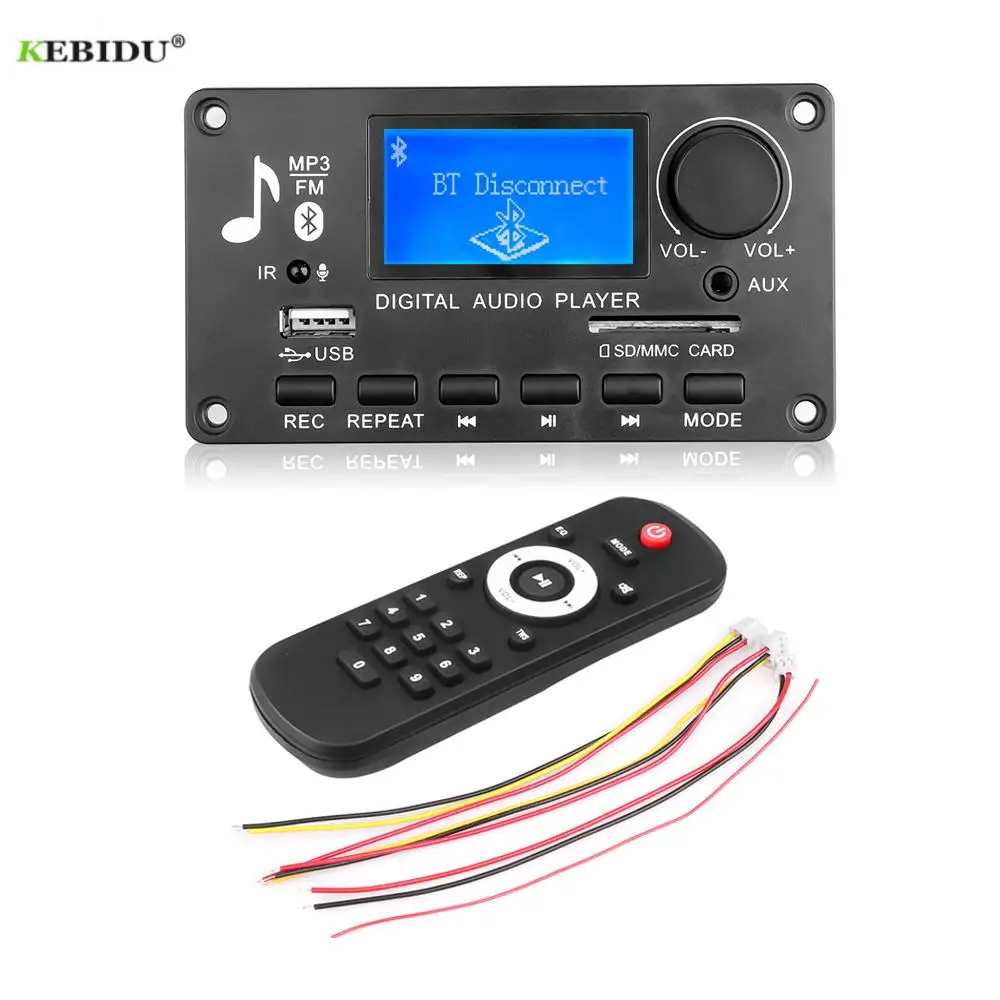 Kebidu 12 В LCD MP3 декодер DAC Bluetooth V5.0 аудио приемник APE FLAC WMA WAV поддержка записи радио
