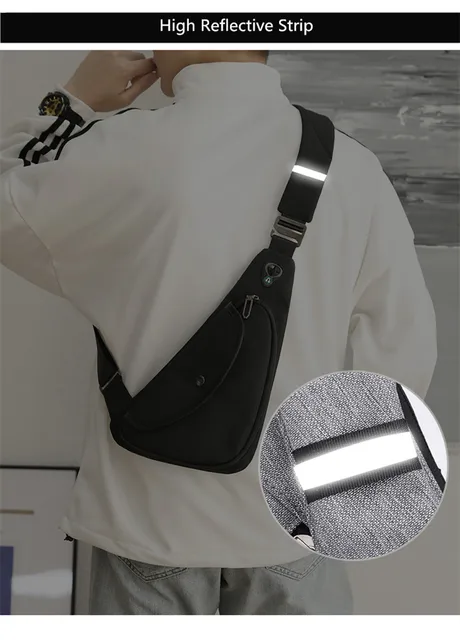 Sling Bag Antifurto Uomo - Borsa A Tracolla Con 5 Tasche, Striscia Riflettente, Nylon Resistente - Foto 5