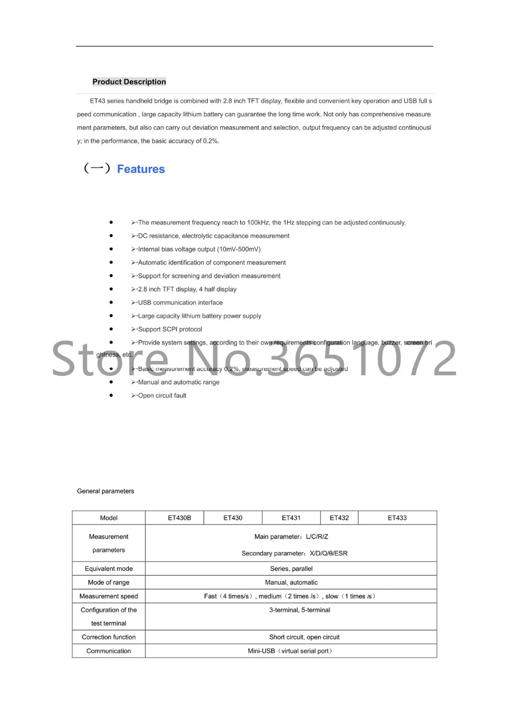ET430/ET430B/ET431/ET432/ET433 Portable LCR Meter Handheld RLC Meter