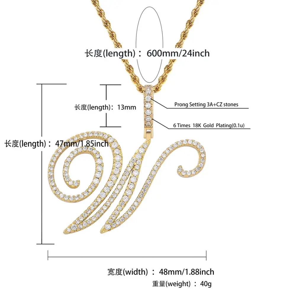 TOPGRILLZ Custom Name Cursive Letters Pendant Iced Out Cubic Zirconia Pendant Hip Hop Jewelry Gift With 4mm Tennis Chain