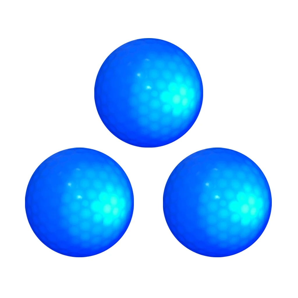 Set of 3 Night Blue LED Light Up Golf Balls Standard Balls 42.6mm - Durable and Elastic Double Layer Golf Balls