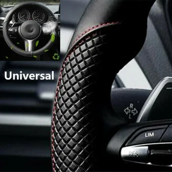 

Inner Steering Wheel Cover Anti-slip Black+Red Interior Microfiber Leather