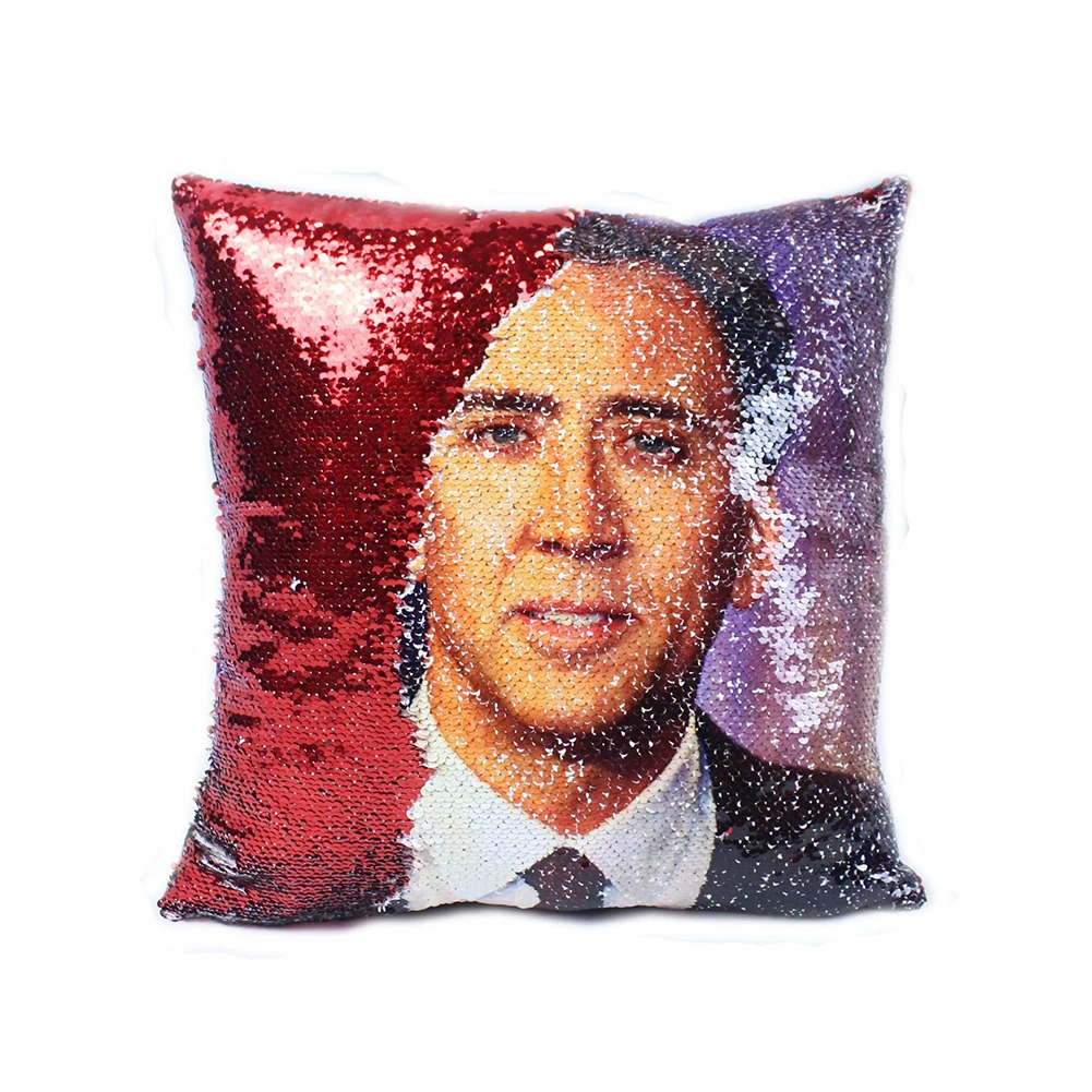 Fashion Super Shining Trump Reversible Color Changing Pillow Case Magical Nicolas Cage Cushion Cover with Sequins Pillow Cover