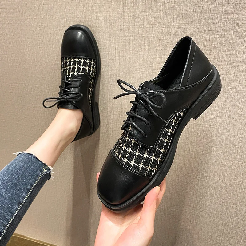 

New British Style Women Oxfords Black Apricot Low Heeled Ladies Pumps Fashion Casual Female Party Work Leather Shoes
