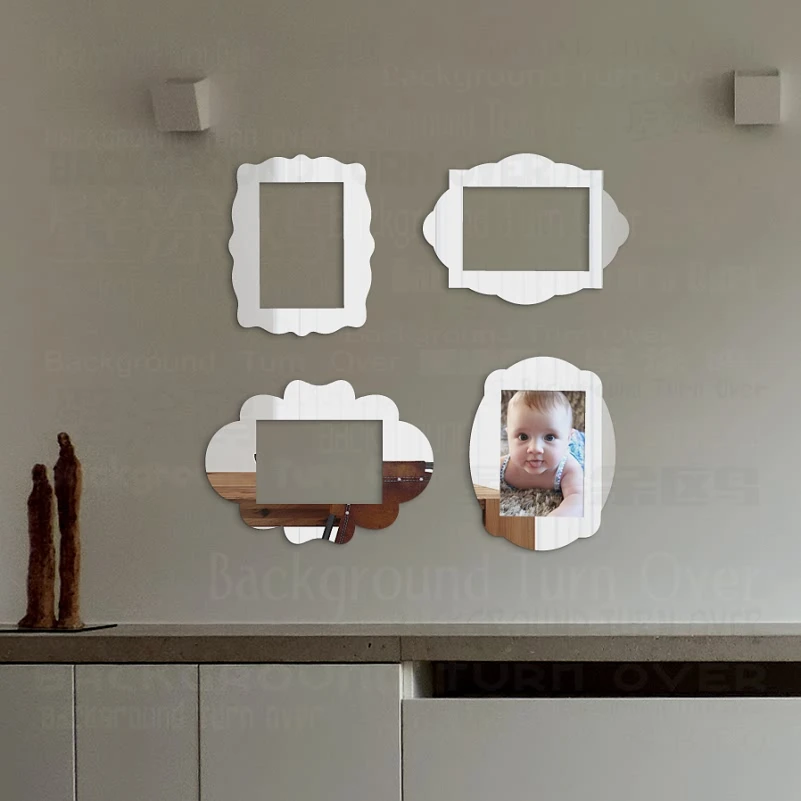 4pcs Photo Picture Frame Baby Pictures Wall Magnetic Thin Mirror