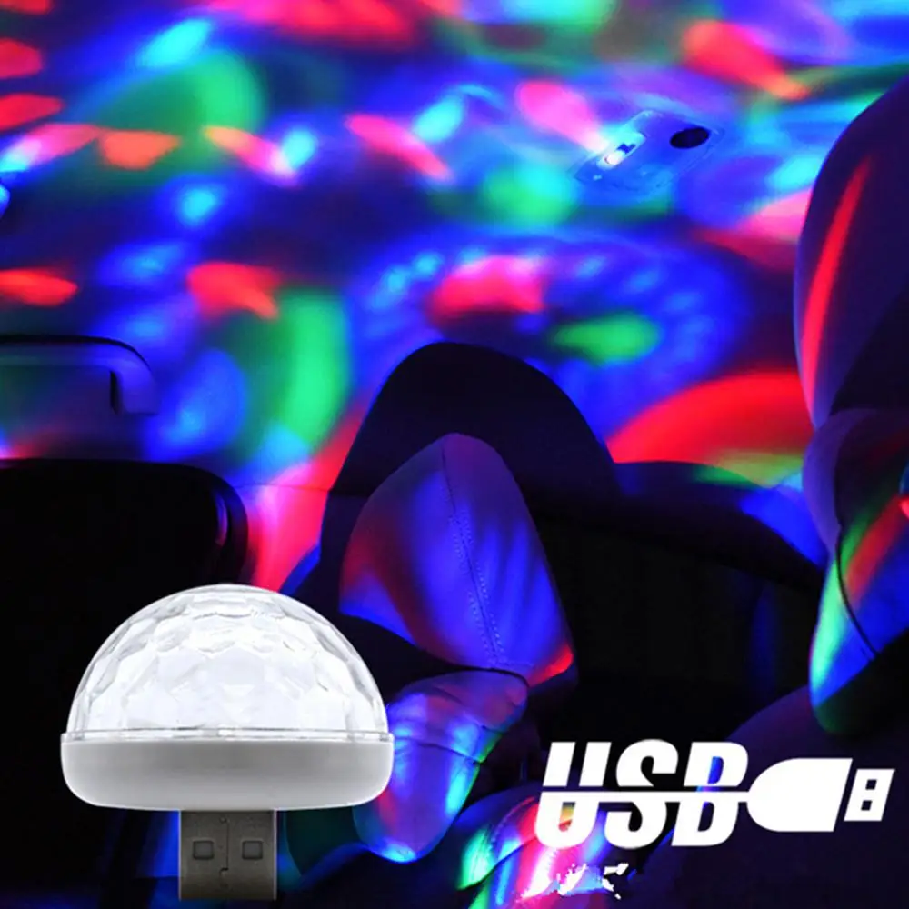 HiMISS мини USB Голосовое управление RGB волшебный шарик свет DJ Дискотека Вечерние огни для автомобиля Android, Apple мобильный телефон