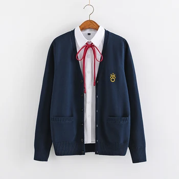 

Japanese JK uniform Sweater Sailor Moon Series Cartoon Embroidery Cardigan Outwear Girls Autumn Loose Long sleeve Coat Mori Girl