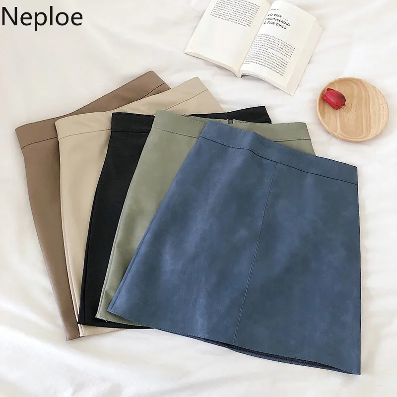 

Neploe Black High Waist A Line Jupe Femme Autumn Winter Outwear Mini Short Faldas Mujer Slim Fit Hip Leather Skirt Women 46411