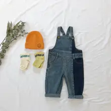 Новые модные джинсовые комбинезоны для мальчиков и девочек осенние длинные штаны для детей 1-6 лет, PZ790
