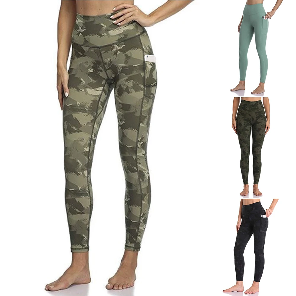 Camo Printed High Waist Legging Yoga Pant With Pockets Workout Ultra