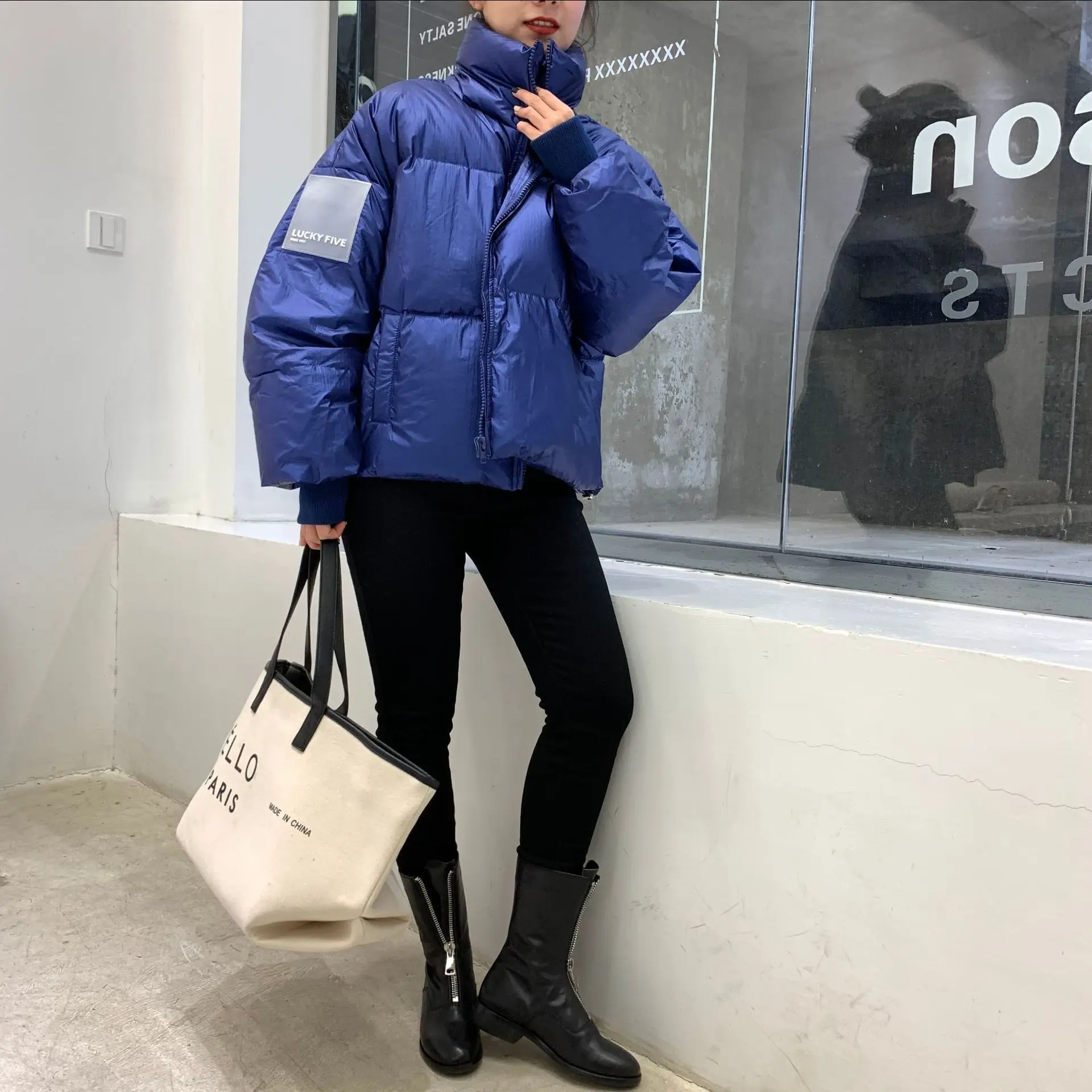 T3644 Winter New Style WOMEN'S down Jacket Stand Collar Thick Warm Loose-Fit Coat Armband Candy-Colored Trend Versatile