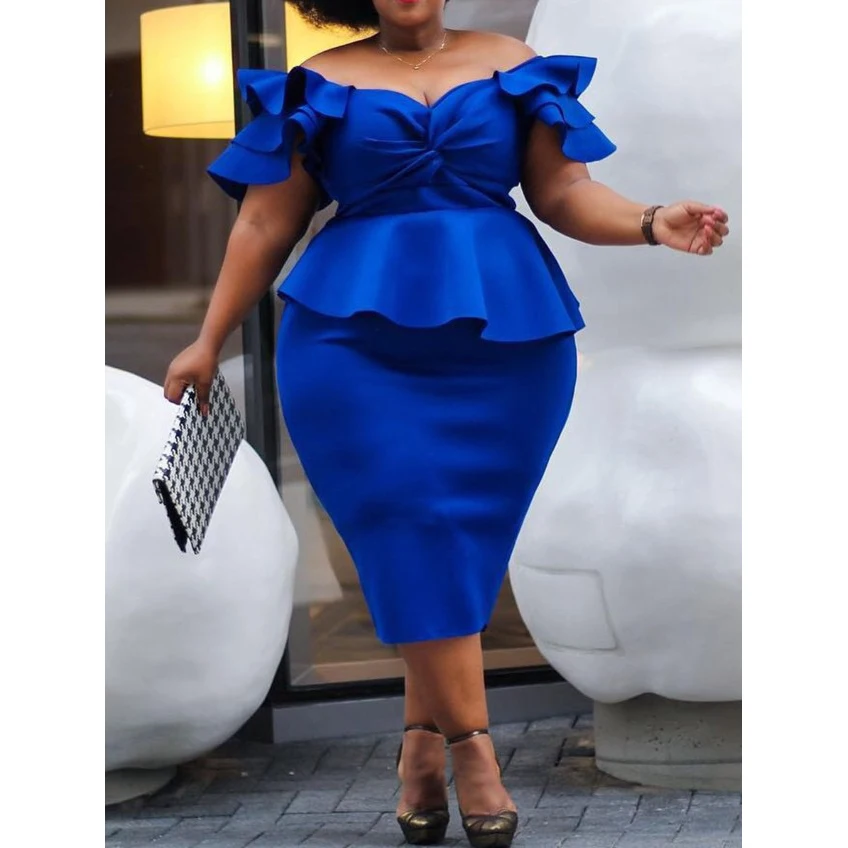 

3XL 4XL 5XL Dresses For Women Slash Neck Bodycon Short Sleeve Elegant Sheath Work Business Office Fashion Dresses 2020 Summer