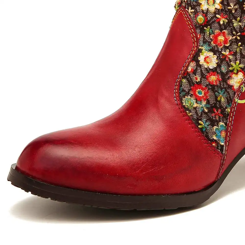 SOCOFY/сапоги в стиле ретро с цветочным узором; сапоги до середины икры из натуральной кожи с металлической пряжкой и молнией на высоком каблуке; женская обувь;