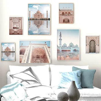 

Muslim Religion Canvas Painting Islamic Allah Architecture Landscape Wall Art Mosque Temple Poster Print Decor Picture