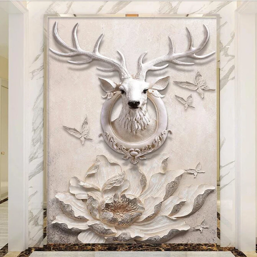 

Dropship Custom 3D Wallpaper Mural Modern Minimalist Relief Forest Elk Peony Living Room Decoration Painting Mural Wallpape
