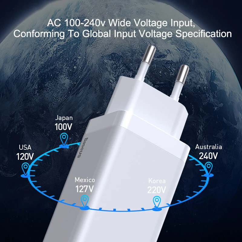 Зарядное устройство Baseus GaN 65 Вт Быстрая зарядка 4,0 PD Быстрая зарядка AFC FCP для Macbook Pro для iPhone 11 X XS huawei Mate20 дорожное зарядное устройство