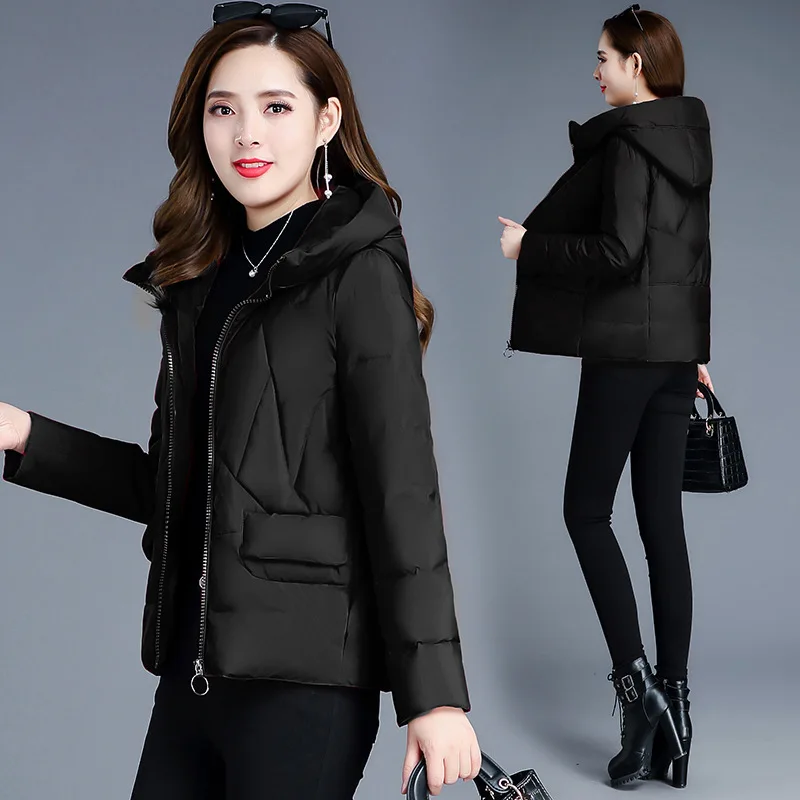 

2019 Winter New Style Elegant Versatile Short Hooded Cotton Overcoat Women's Slim Fit Slimming down Jacket Cotton-padded Clothes