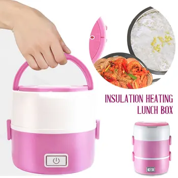 

Electric Cooker Heating Lunch Box Mini Rice Cooker Portable Multifunctional 200W Pink 2-3 Layers Cooking Office Real Egg