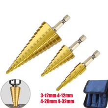 

HSS Straight Groove Step Drill Bit 3-12mm 4-12mm 4-20mm 4-32mm Titanium Coated Wood Metal Hole Cutter Drilling Power Tools Set