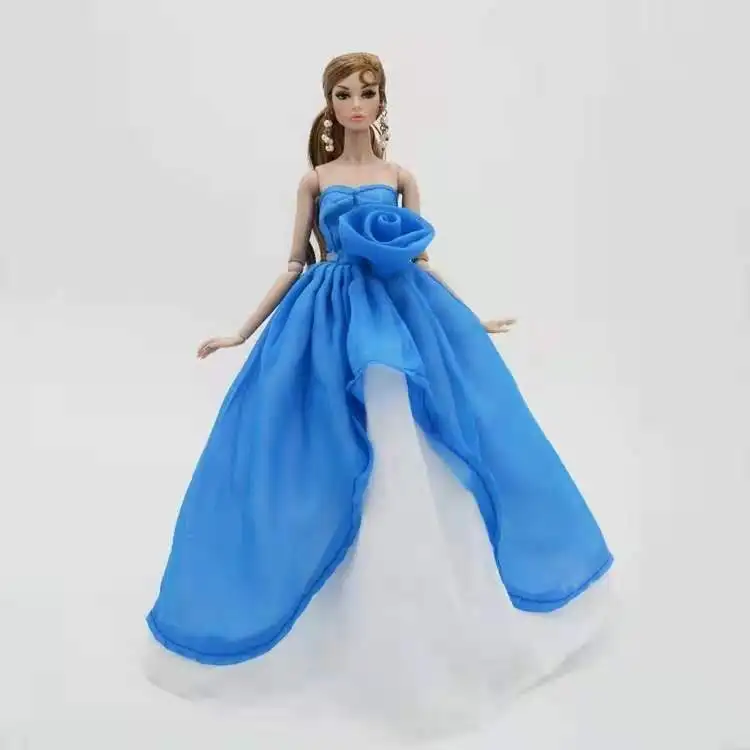 

1:6 синего и белого цвета с открытыми плечами платье куклы для куклы Барби, комплекты одежды принцессы для девочек Свадебная вечеринка платье 1/6 BJD Кукла аксессуар игрушка