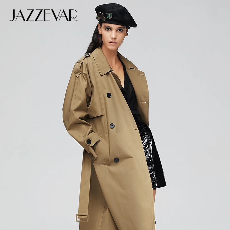 JAZZEVAR 2019 Новое поступление осенний плащ хаки пальто для женщин хлопок промывают