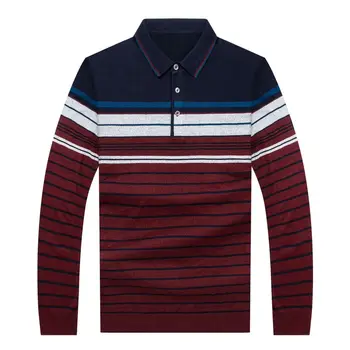 

Autumn Long Sleeve T-shirt Male Middle Age Lapel Stripes Knitting Shirt Middle-aged And Elderly Loose Sweater Thin Section Dad