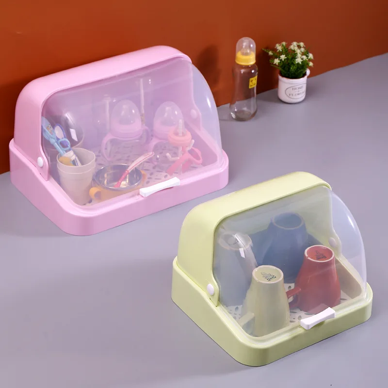 

Drain Storage Racks with Lid Eco-friendly Plastic Storage Baskets Semi-turnable Tableware Drain Box Household Kitchen Organizer