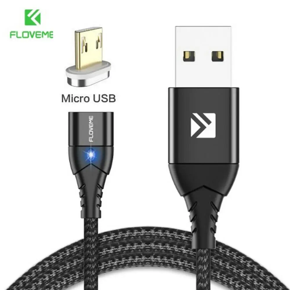 FLOVEME Магнитный кабель Micro usb type C для iPhone кабель освещения 1 м 3A провод для быстрого заряда type-C Магнитный кабель для зарядки телефона - Цвет: Black For Micro
