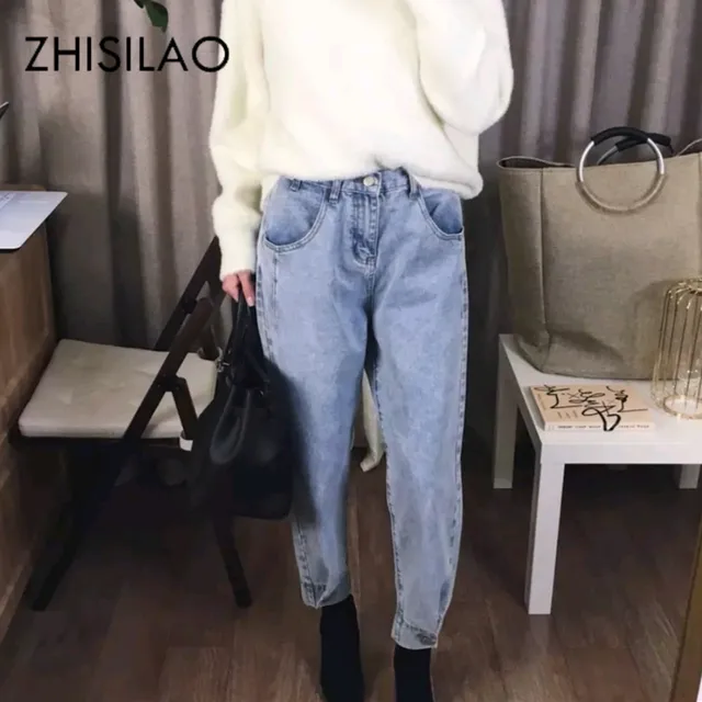 US $17.78 High Waist Harem Women Jeans Vintage Denim Pants Boyfriend Street Mom Jeans Casual Retro Blue Jeans