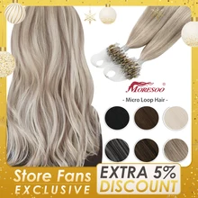Moresoo Micro Loop Hair Extension Human Hair Cold Fusion Invisible Microbeads Brazilian Pre Bonded Straight Machine Made Remy