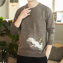 2019 Style Chinese Crane Print Fashion Men Sweater Streetwear Casual Clothes Knitted Pullovers For Autumn Winter 2019 Style Chinese Crane Print Fashion Men Sweater Streetwear Casual Clothes Knitted Pullovers For Autumn Winter