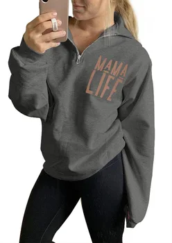 

Autumn and winter new European and American top letter Mama life long sleeve zipper sweater