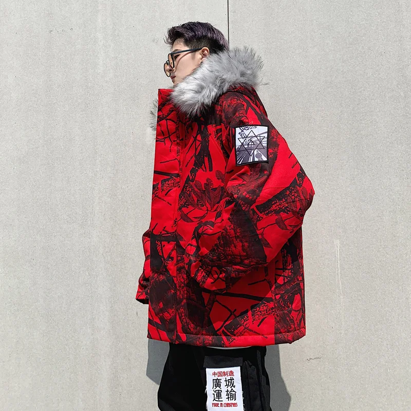 Liketkit Для мужчин зимняя куртка с капюшоном пальто мужской личности камуфляжной расцветки в стиле «хип-хоп» парки Для мужчин s негабаритных Повседневное камуфляжная ветровка