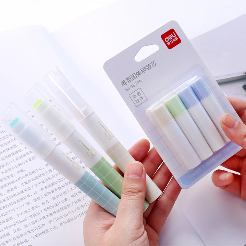 1 4pcs Set Pen Type Solid Glue Creative Office 1pc Pen Solid Glue Stick With 4pcs Glue Stick Refills Primary School Manual Glue Glue Stick Aliexpress