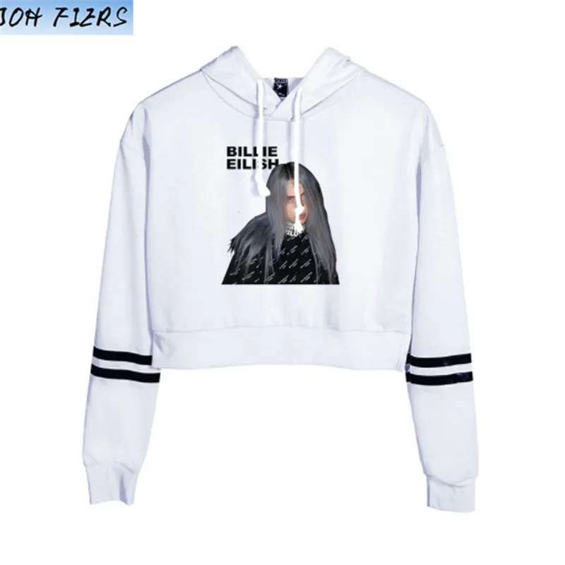 Лидер продаж Billie Eilish толстовки укороченный Топ для женщин пикантные весна осень хлопок высокое качество Billie Eilish толстовки для девочек - Цвет: white3