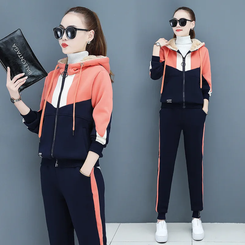 

Winter Thick Fleece Women Sportswear Tracksuit Warm Jacket Running Jogging Outfit Workout Casual Set Sport Suit hoodie+pant