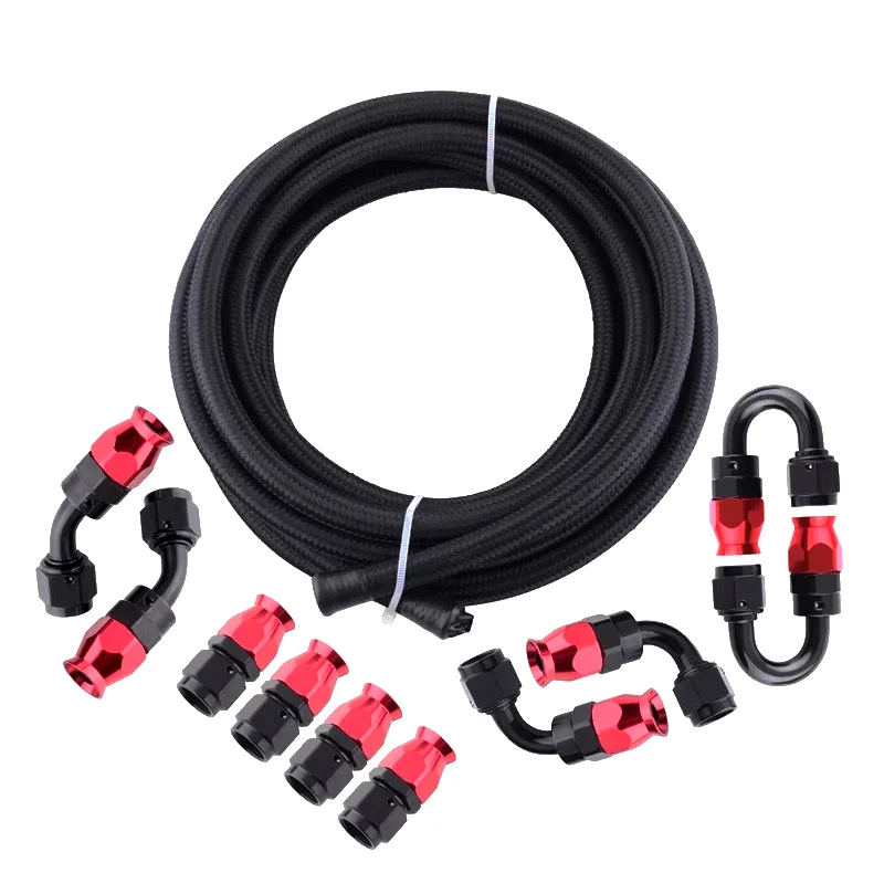

5M AN6 Black Stainless Steel Braided Nylon Hose Fuel Pipe Oil Cooler System Adapter Kit 6AN 0/45/90/180Degree Hose End Fitting