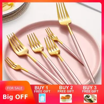 

6pcs Tea Fork Set stainless steel Fruit Fork Set Rainbow Dessert Fork For Cake Snack Gold Small Salad Fork dinnerware set