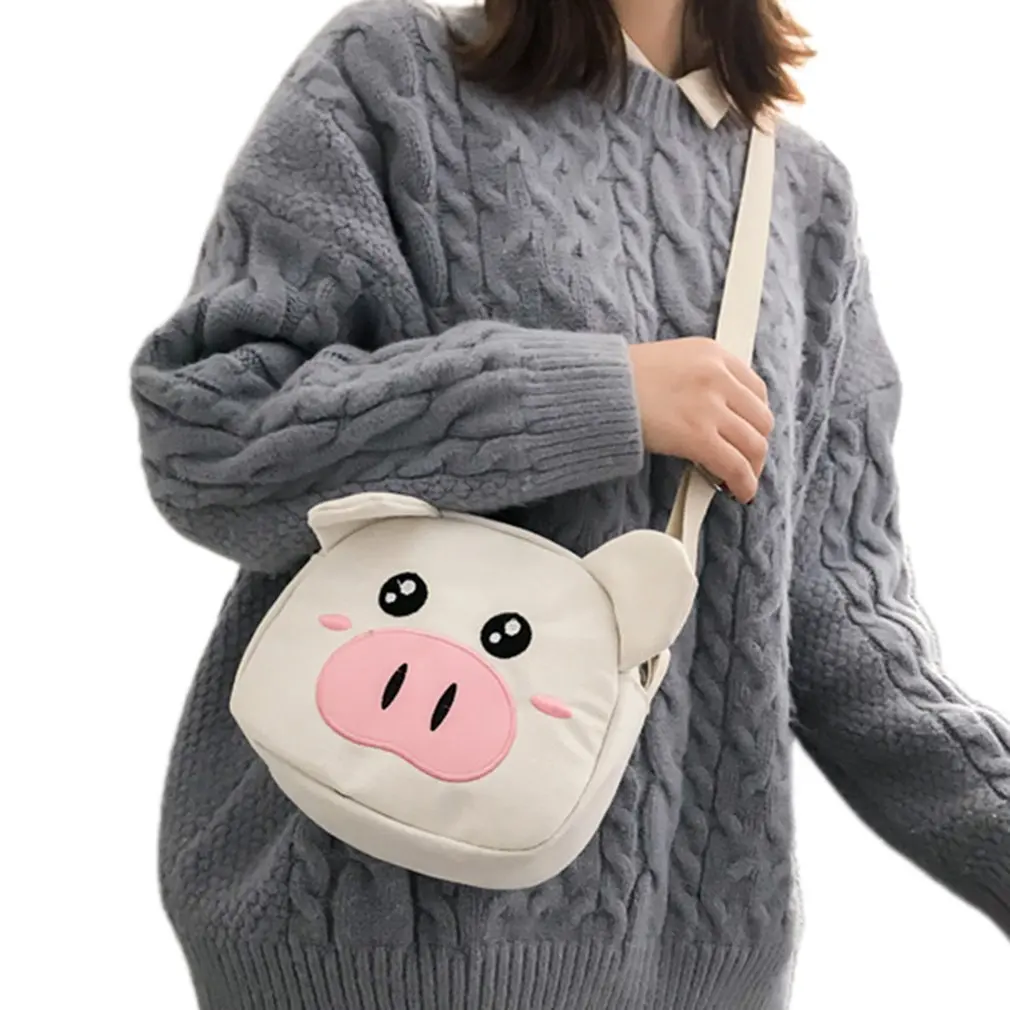 

Embroidered Pig Bag Cute One-Shoulder Bag Japanese Ugly Piggy Playful Girl Canvas Small Shoulder Bag