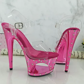 

Leecabe 17cm shiny Rhinstone platform sandals sexy nightclub pole dancing shoes