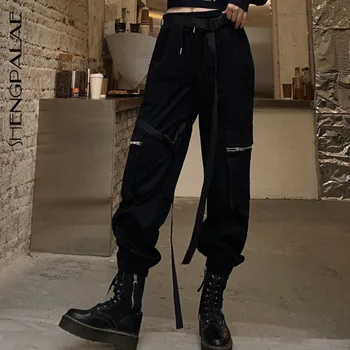 

SHENGPALAE 2020 New Spring Vintage Patchwork Joggers Sweatpants Harajuku Woman Trousers Elastics Joker High Waist Pants ZA2565
